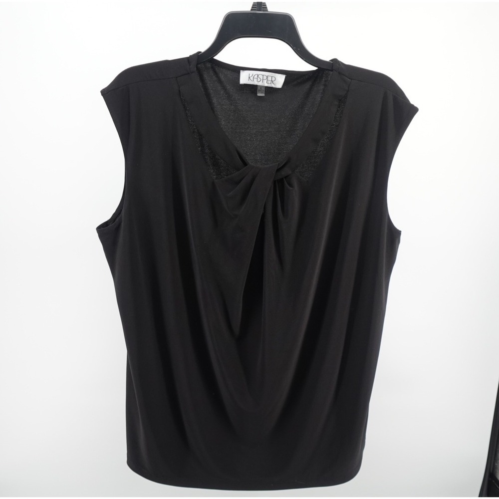 Kasper Womens XL Black Sleeveless Twist Front Cutout Draped Knit Blouse Top